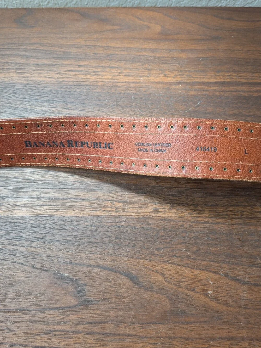 Banana Republic Tan Brown Leather Belt White Stitch Brass Studded Belt Size L
